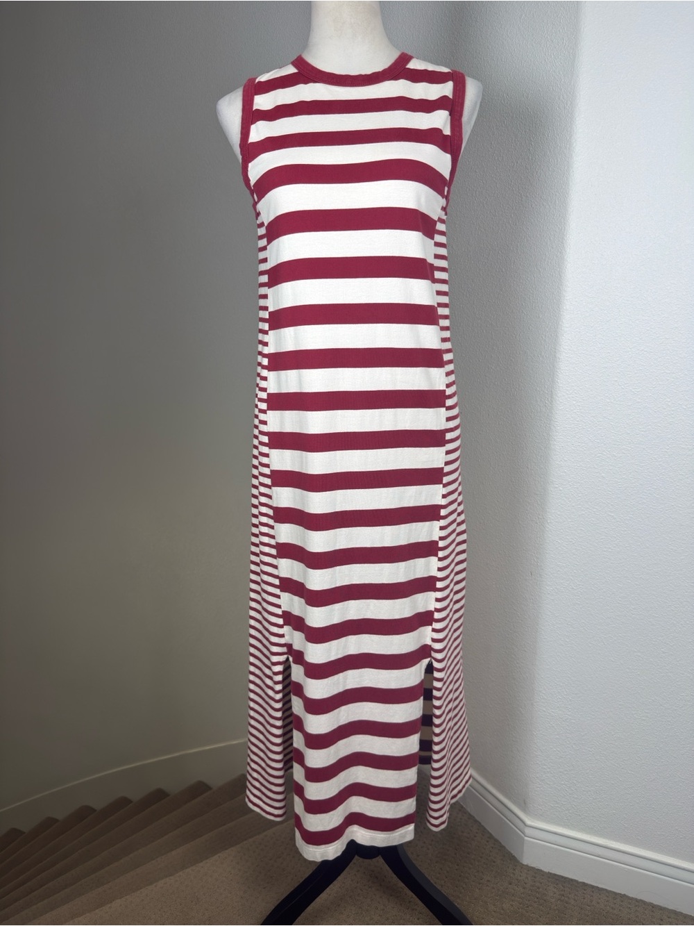 Current/Elliott Sleeveless Stripe Maxi Dress in Red and White